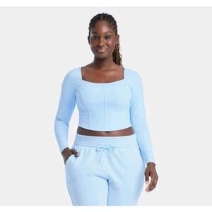 All In Motion XS Everyday Soft Crop Corset Long Sleeve Top Blue Activewear Gym